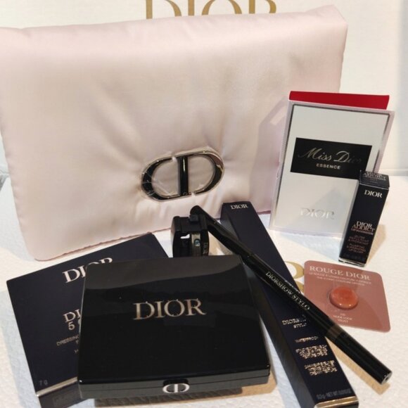 Dior Beauty Eye Shadow (5A04), Eye Liner (5D02), Pink Pouch, Bundle of 6, NEW - Picture 1 of 5